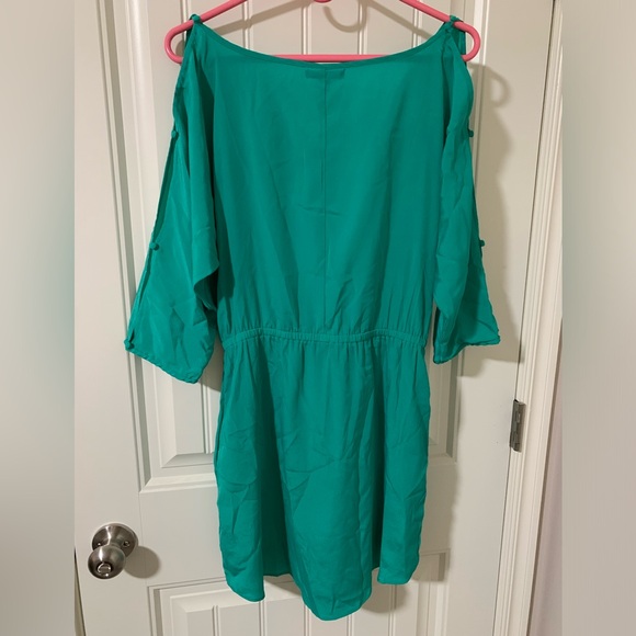 NWT! American Eagle Sea Foam Green/Teal Front Tie Open Button Sleeve Dress Sz. M - Picture 3 of 6